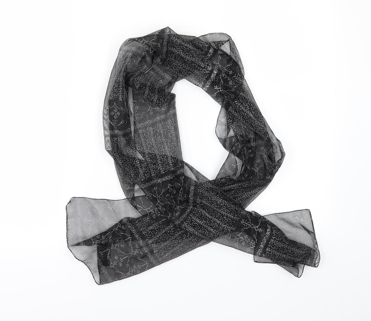 Front view of Tie Rack women’s black geometric scarf