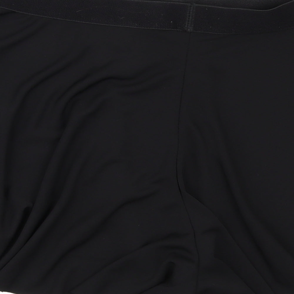 Brand and care label for H&M women’s black paperbag shorts, size L