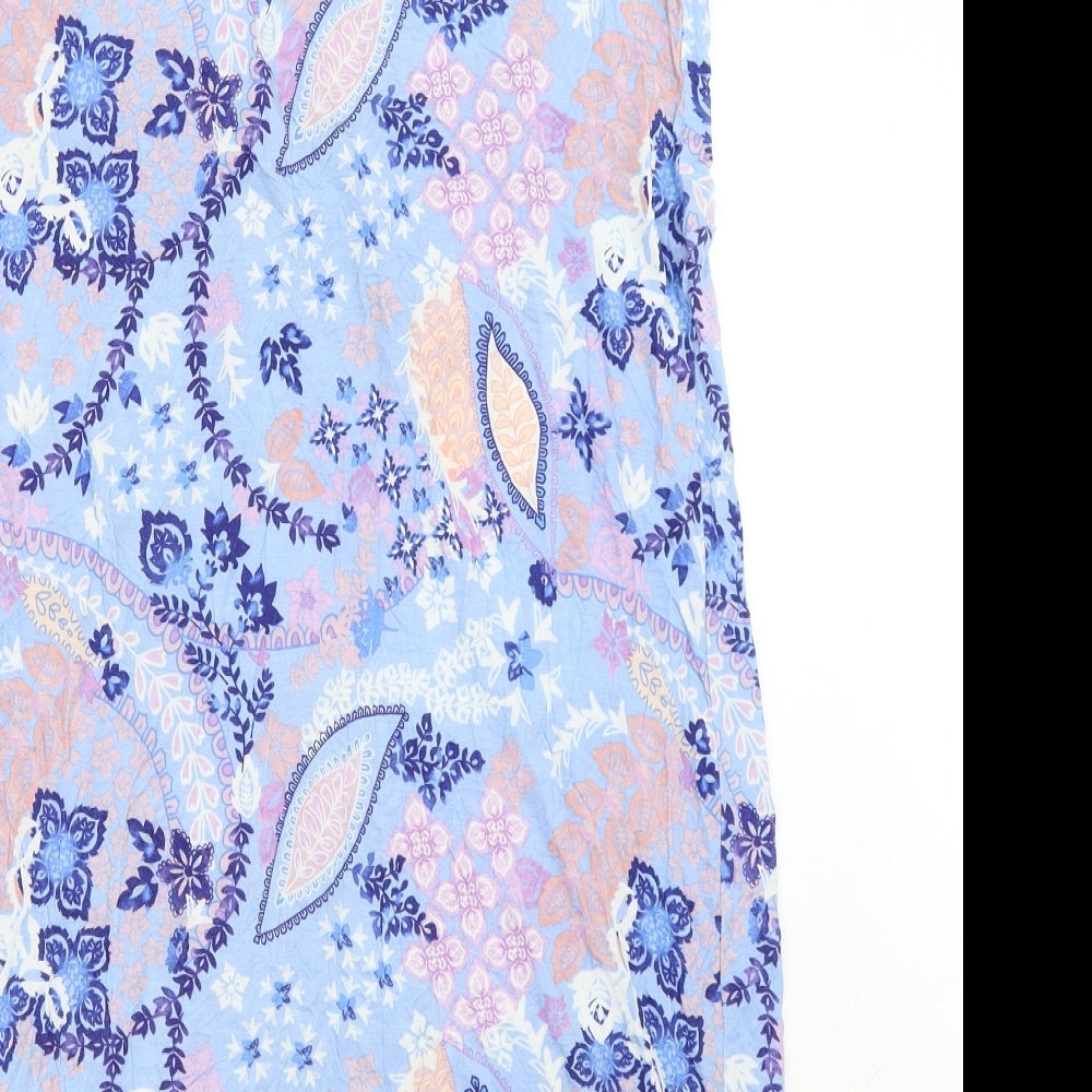 Brand and care label for Debenhams women’s blue geometric top dress, size UK 14