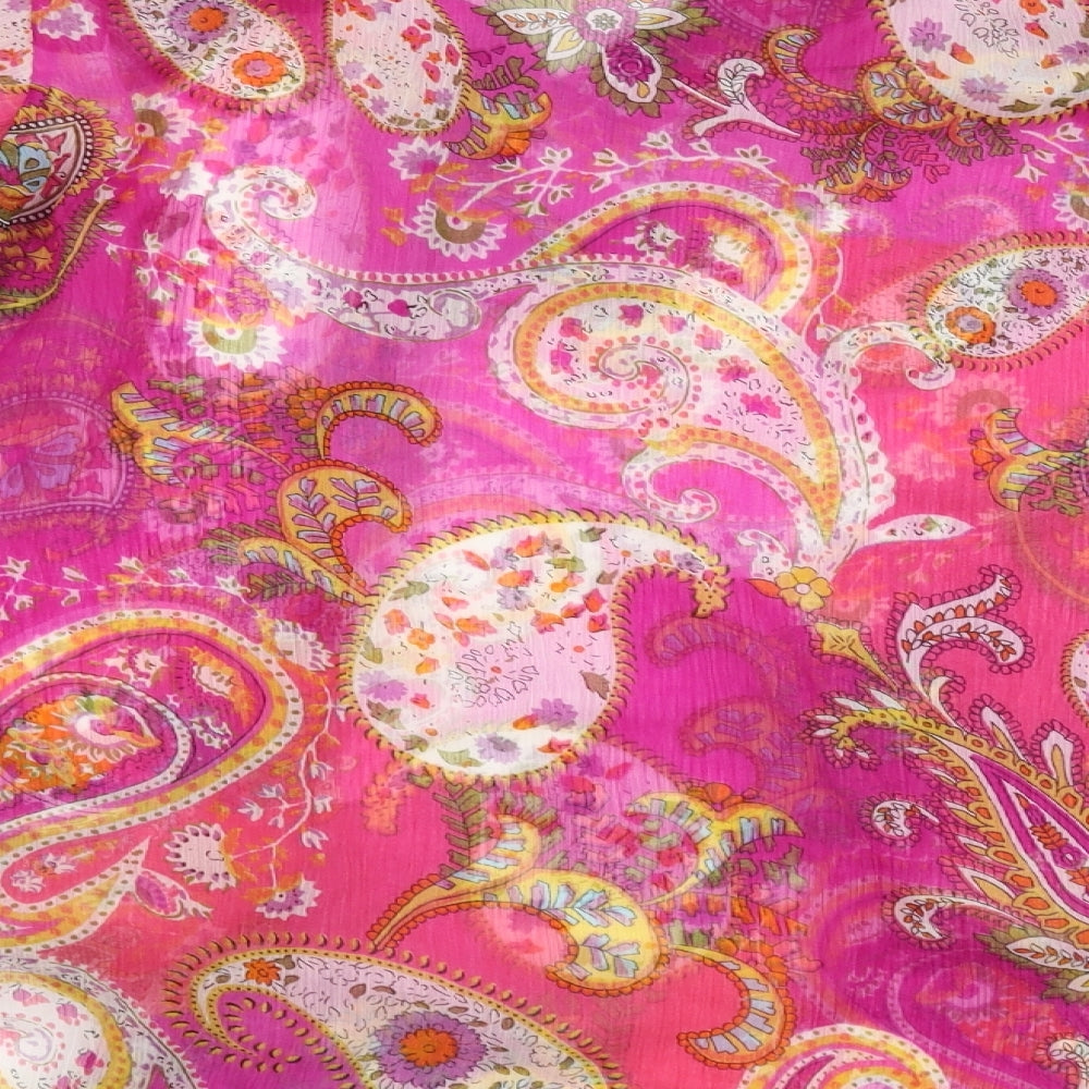 Brand and care label for kanizhka women’s pink floral basic blouse, size L
