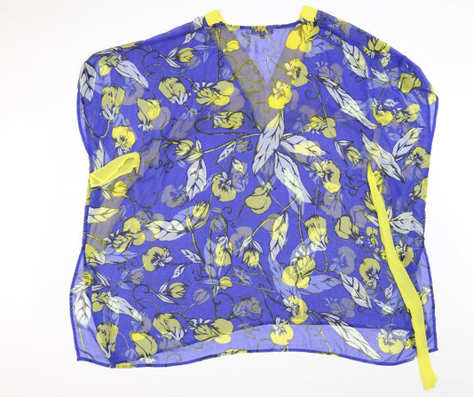 David Womens Blue Floral Cardigan Jumper One Size