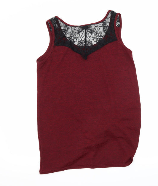 Miss Selfridge Womens Red Jersey Basic Tank Size 10 - Lace Detail