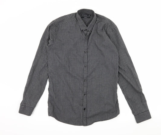 Additional front view of Cedarwood State men’s grey check button-up, size 14.5