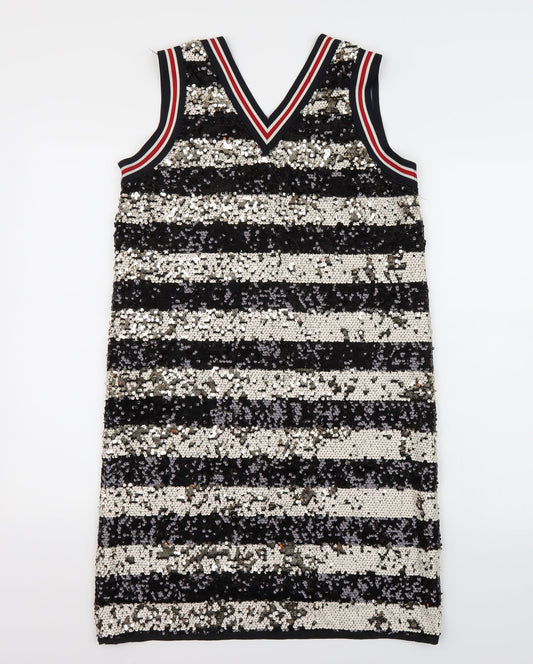 RESERVED Womens Black Striped A-Line Size M