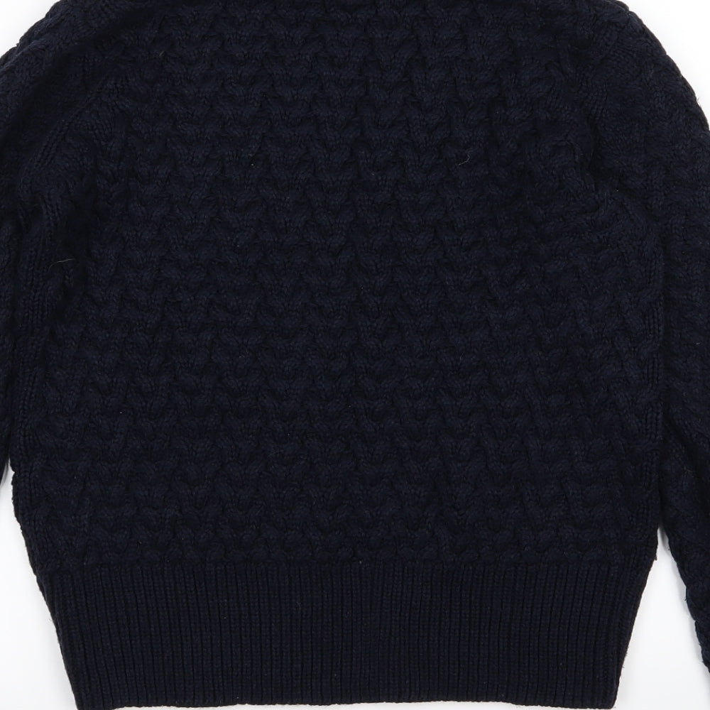 Brand and care label for QED London women’s blue knit jumper, size S