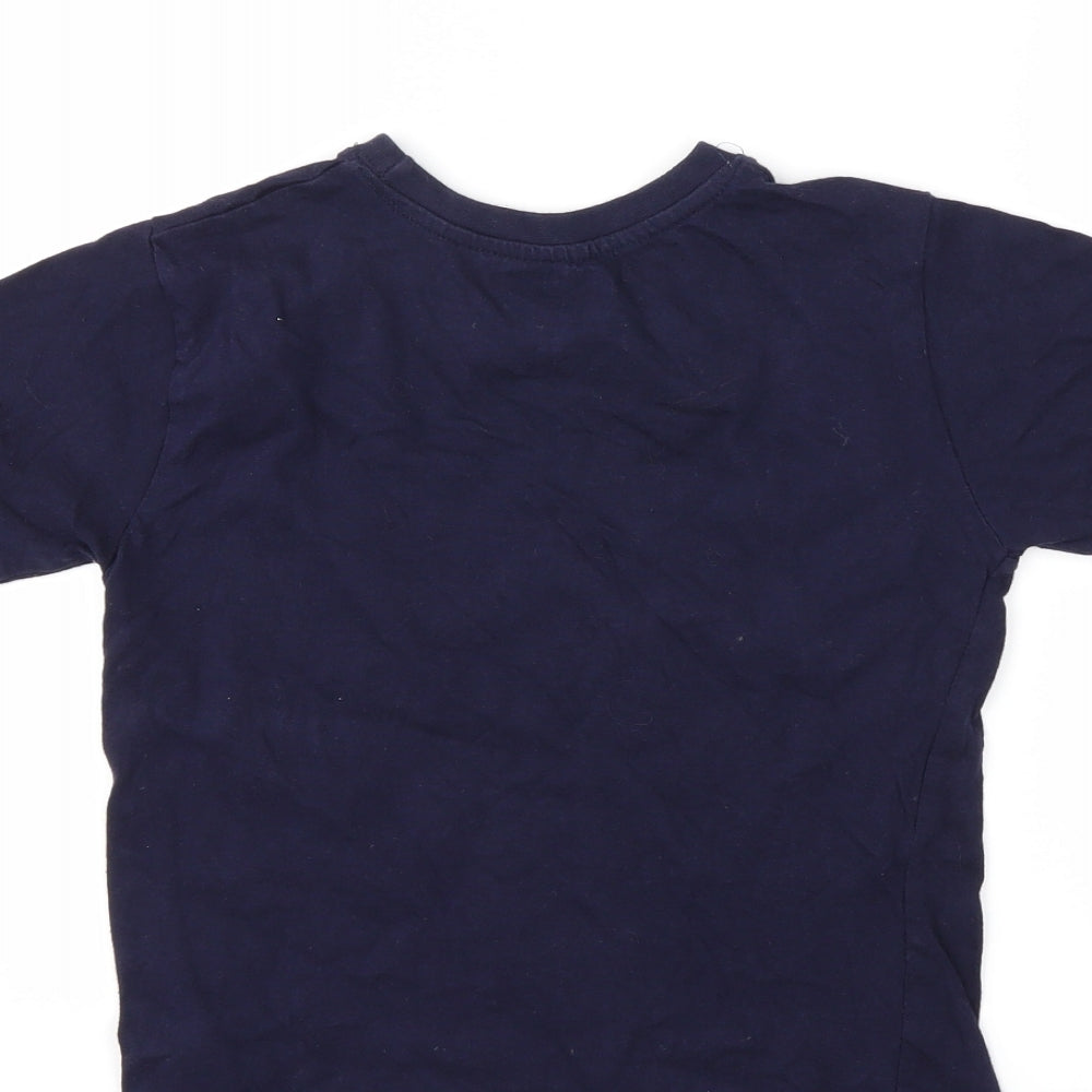 Brand and care label for Rebel boys’ blue basic t-shirt, size 6-7, years