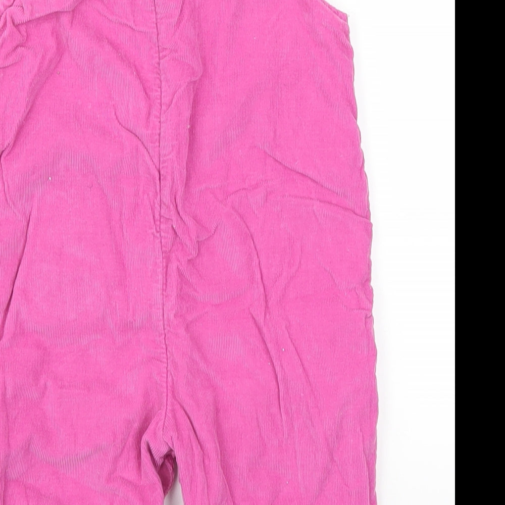 Brand and care label for Lynnat girls’ pink flecked corduroy dungaree one-piece, size 6-9, months
