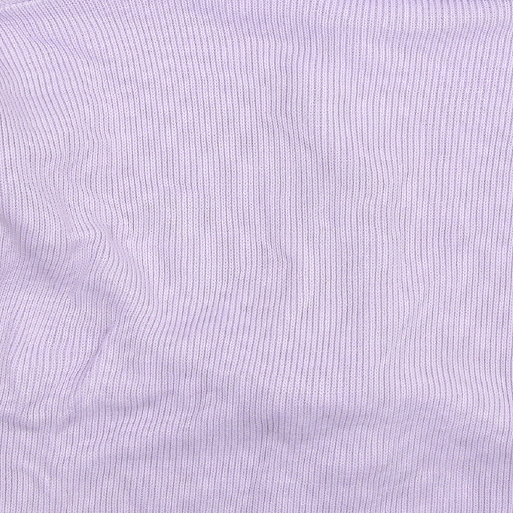 Brand and care label for Preworn women’s purple knit cardigan jumper, size L