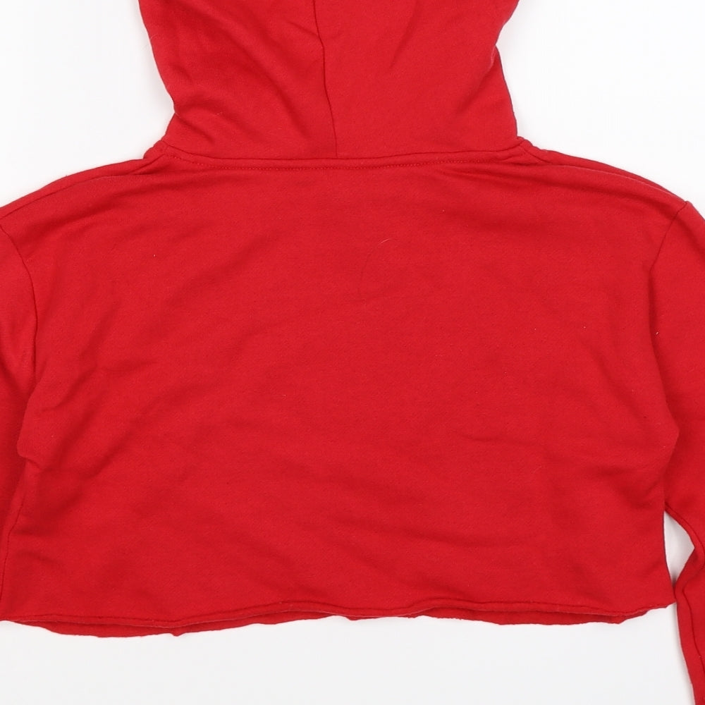 Brand and care label for New Look girls’ red jersey pullover hoodie, size 10-11, years - new york. cropped