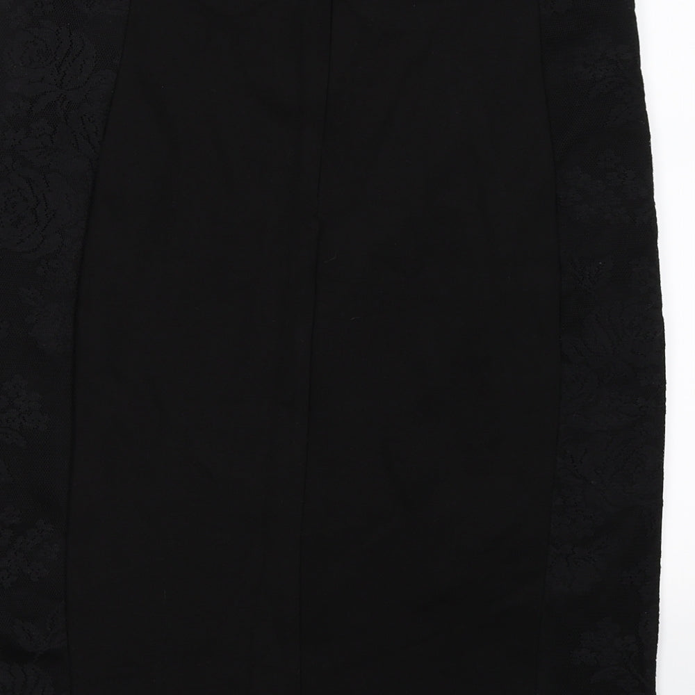 Brand and care label for Oasis women’s black floral straight & pencil skirt, size L, - lace floral trim