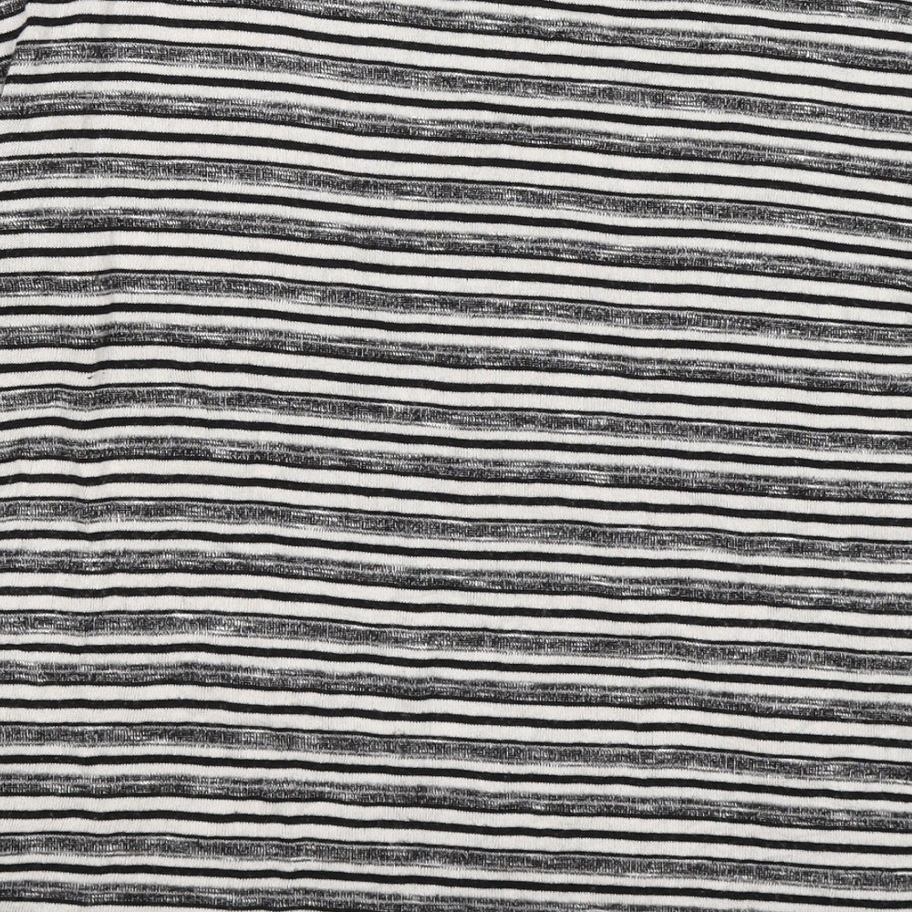 Brand and care label for Papaya women’s grey striped jumper, size UK 12, - one cold shoulder