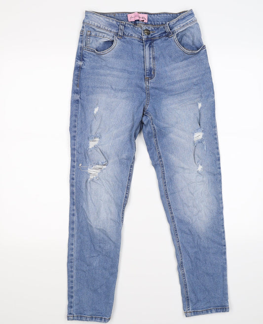 Additional front view of for me too women’s blue denim skinny jeans, size UK 10, 25-inch leg