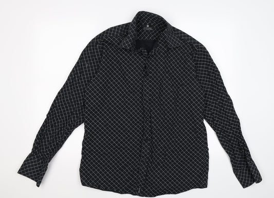 Additional front view of outrage men’s black argyle/diamond button-up, size M