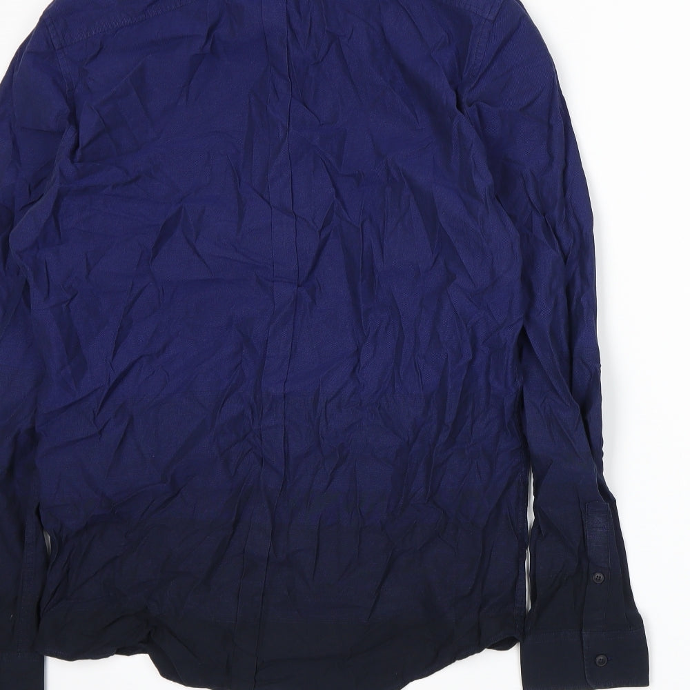 Brand and care label for Seed men’s blue button-up, size S