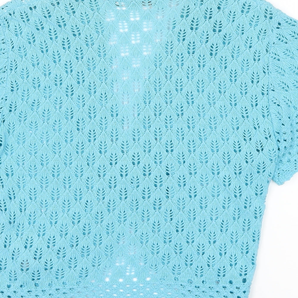 Brand and care label for Elegant Body women’s blue cardigan jumper, size M