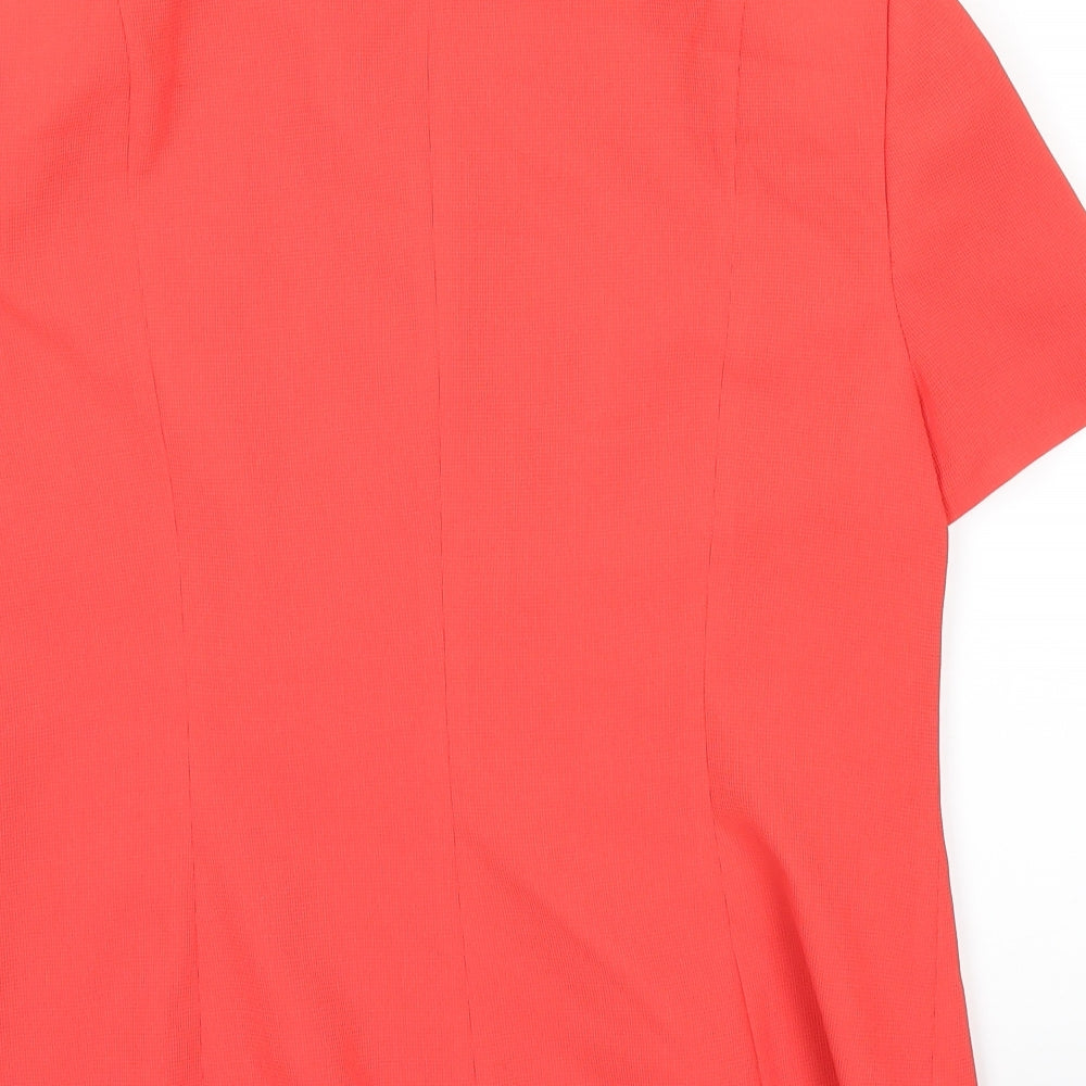 Brand and care label for Precis women’s orange jacket, size UK 14