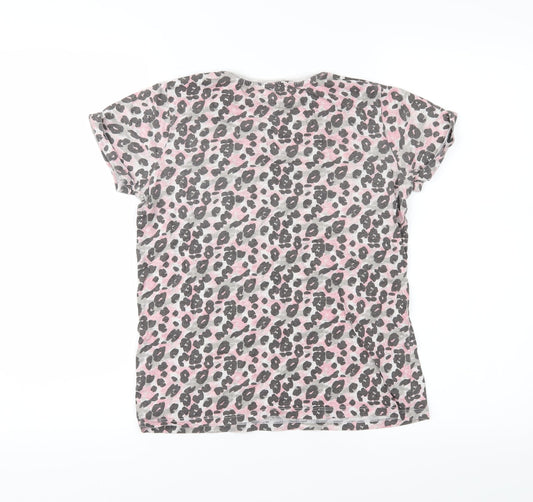 Young Dimension Girls Pink Animal Print Basic T-Shirt Size 12-13 Years