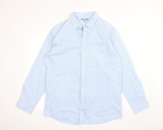 Additional front view of Preworn men’s blue argyle/diamond button-up, size XL
