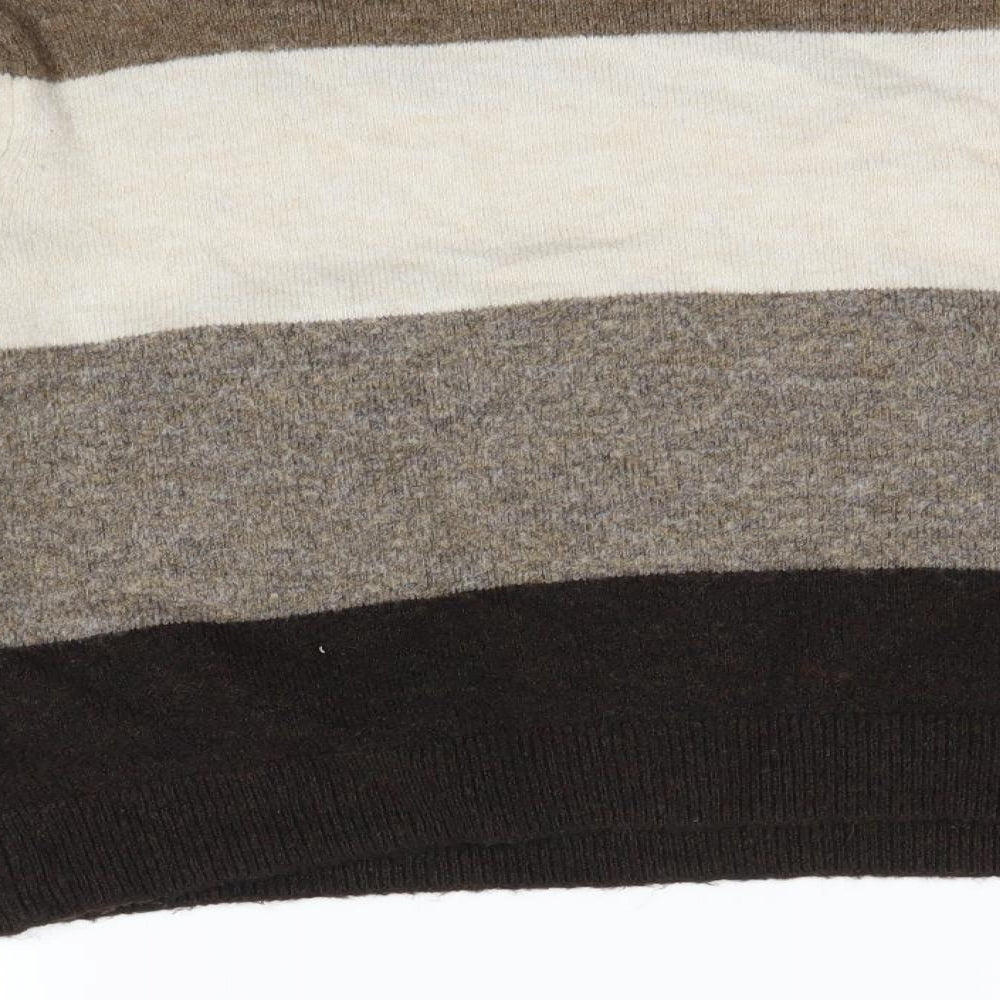 Brand and care label for H&M women’s multicoloured striped jumper, size S