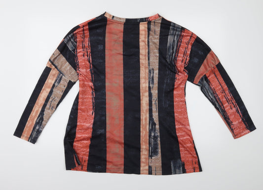 Exclusive Womens Orange Striped Basic T-Shirt Size L