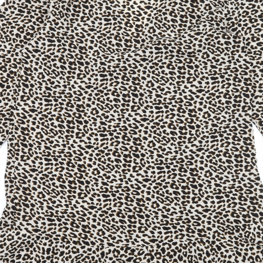 Brand and care label for ASOS women’s brown animal print a-line, size UK 10
