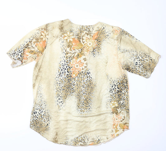 Sonic Collection Womens Beige Floral Basic T-Shirt Size L