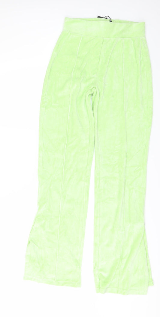 PRETTYLITTLETHING Womens Green Fleece Trousers Size 6 L33 in - Side Splits