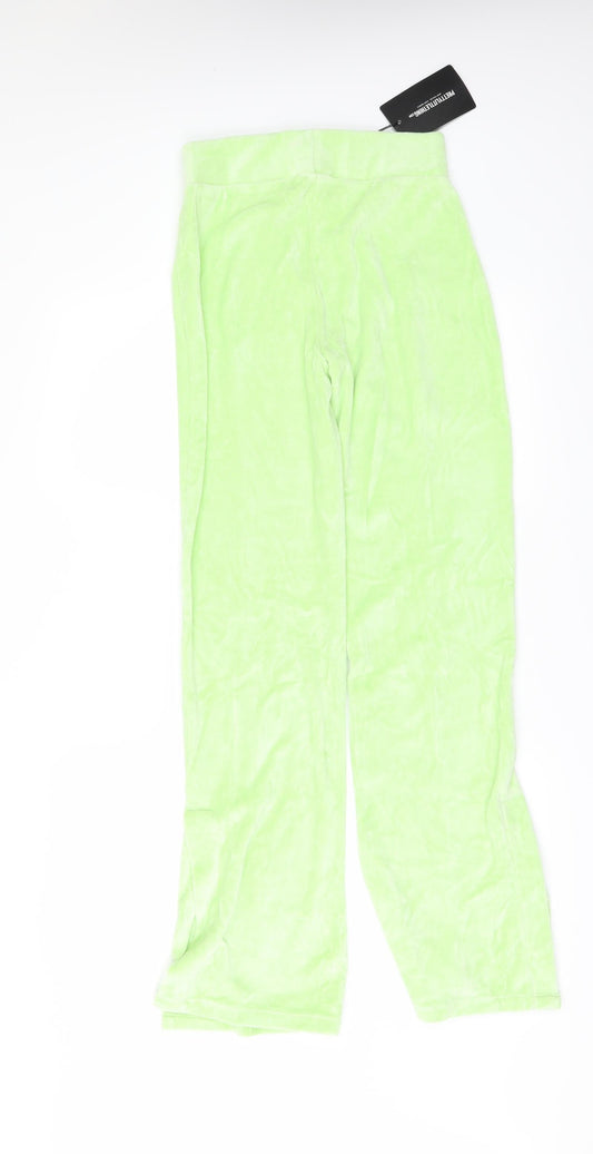 PRETTYLITTLETHING Womens Green Fleece Trousers Size 6 L33 in - Side Splits
