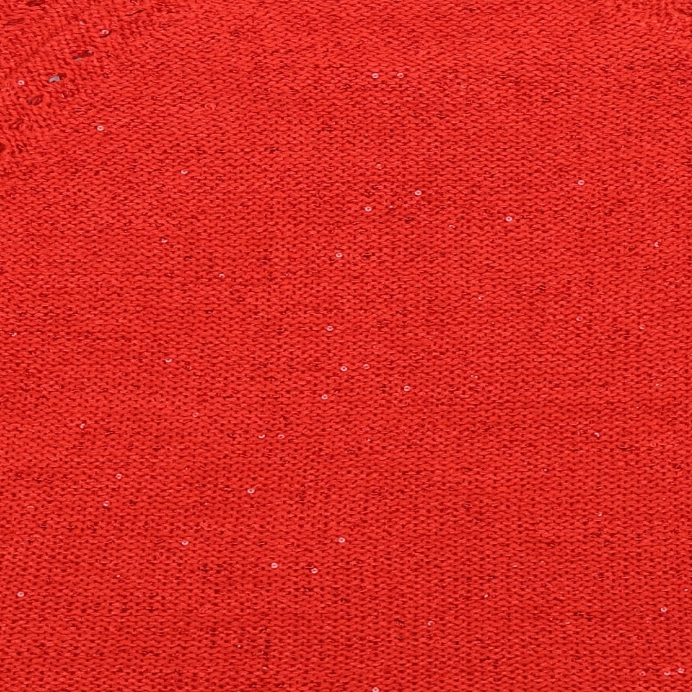 Brand and care label for Pebble Bay women’s red knit jumper, size M