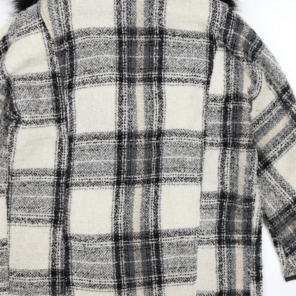 Brand and care label for A&G women’s multicoloured check overcoat coat, size M
