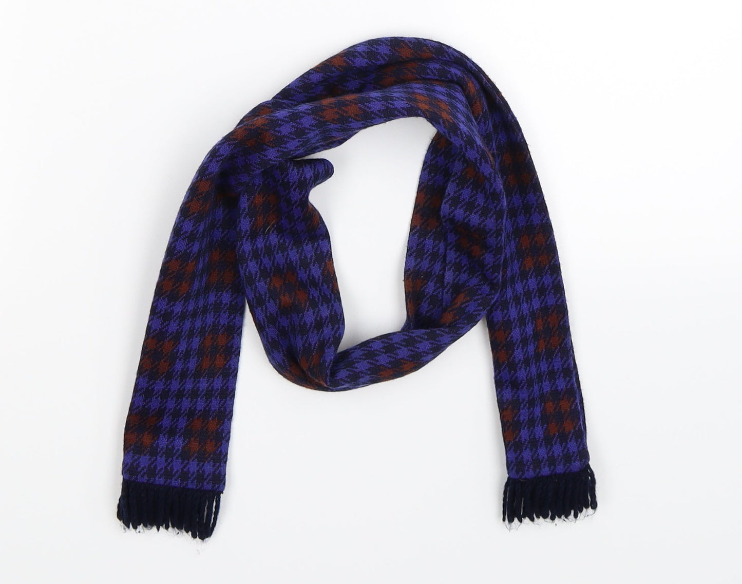 Front view of Preworn boys’ blue check knit scarf one size