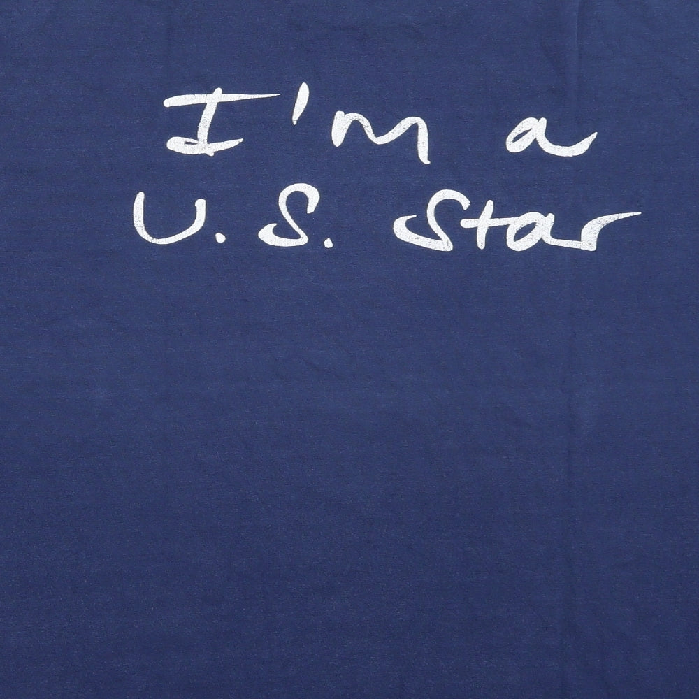 Brand and care label for Hane tops women’s blue basic t-shirt, size XL