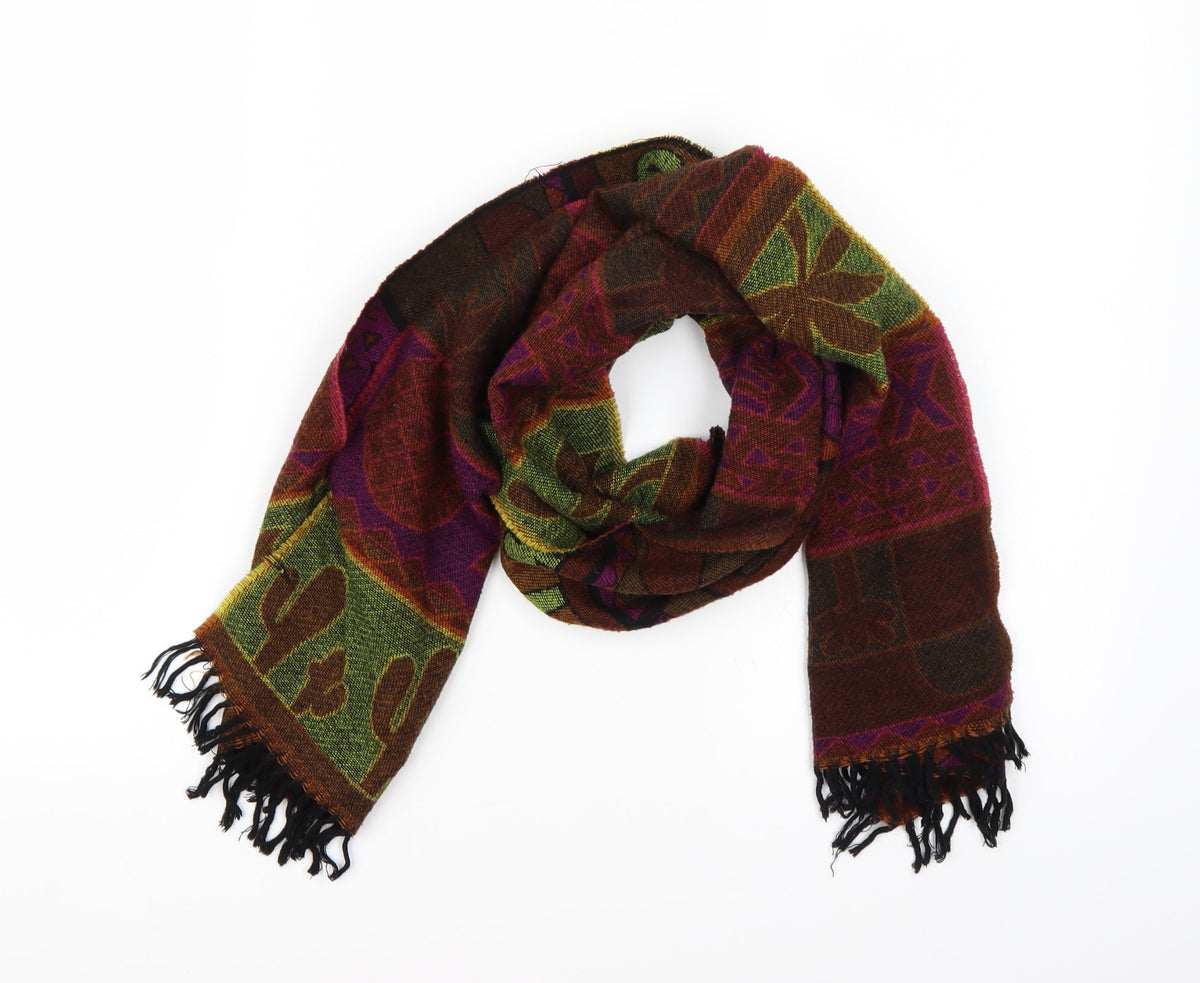 Front view of Preworn women’s multicoloured geometric knit scarf