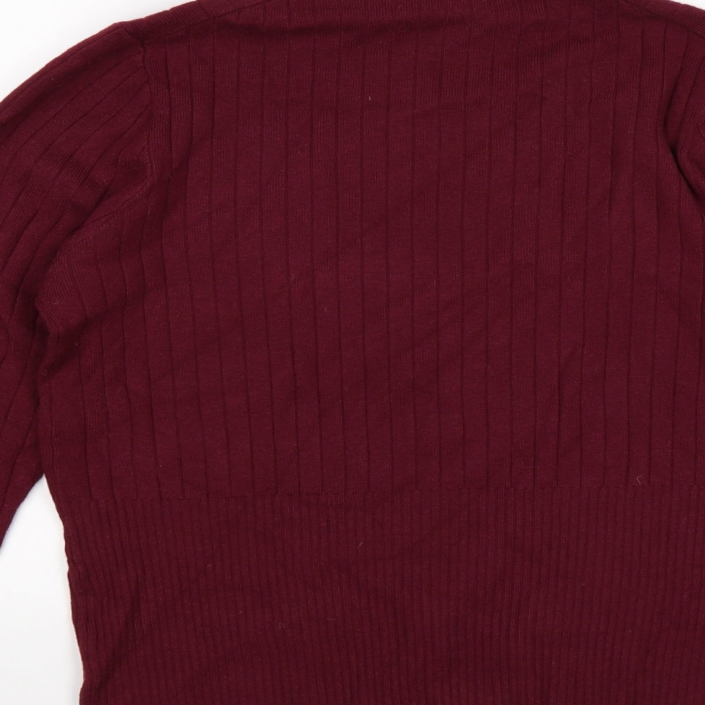 Brand and care label for Per Una women’s purple striped jumper, size UK 16