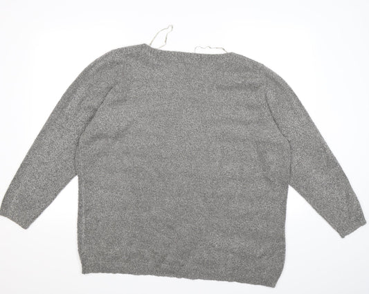 Bonmarché Womens Grey Striped Knit Pullover Jumper Size XL