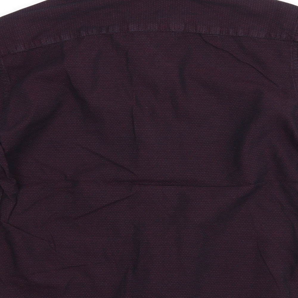 Brand and care label for Next men’s purple button-up, size S