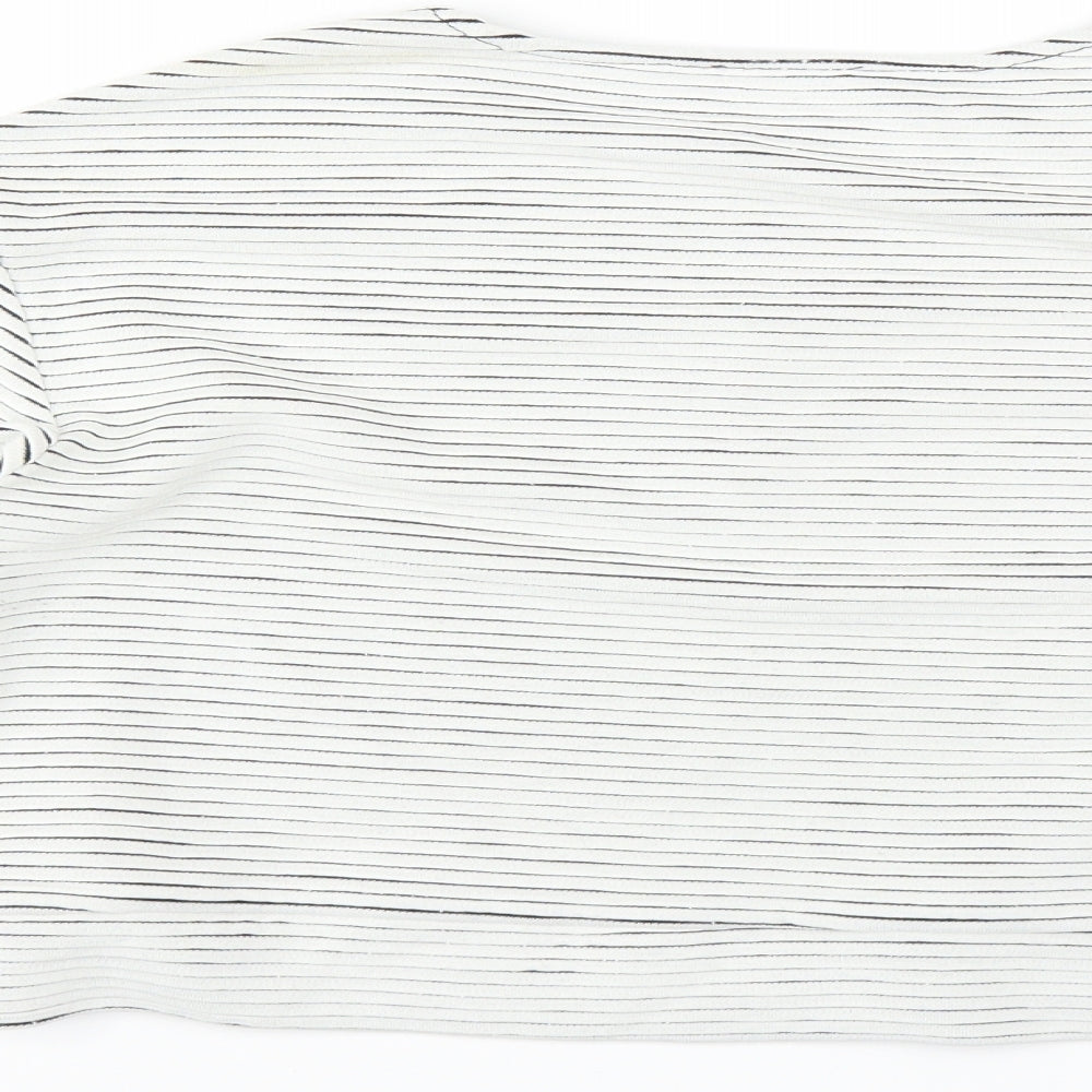 Brand and care label for River Island women’s white striped jumper, size UK 12, - cropped