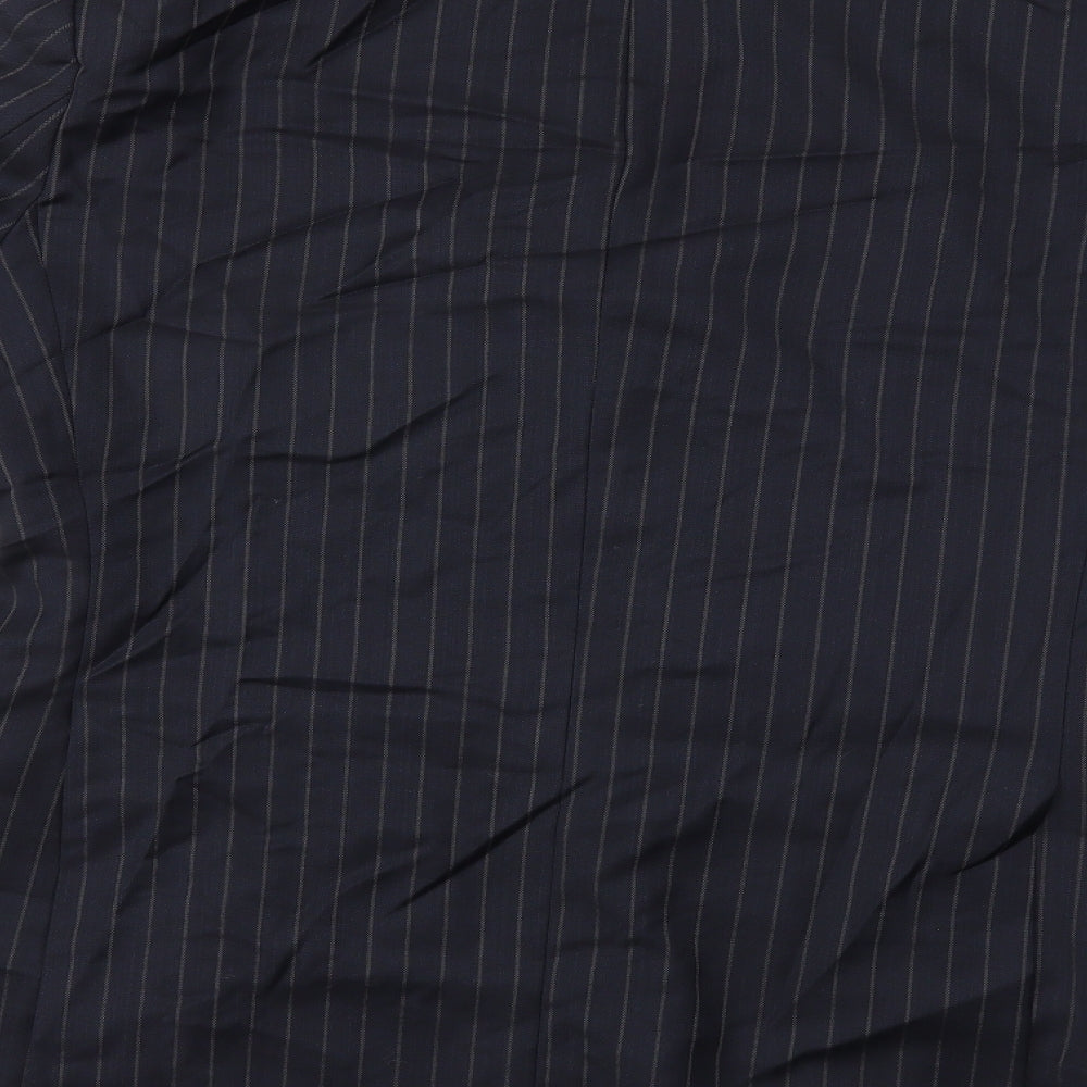Brand and care label for Preworn men’s blue striped jacket suit jacket, size 42