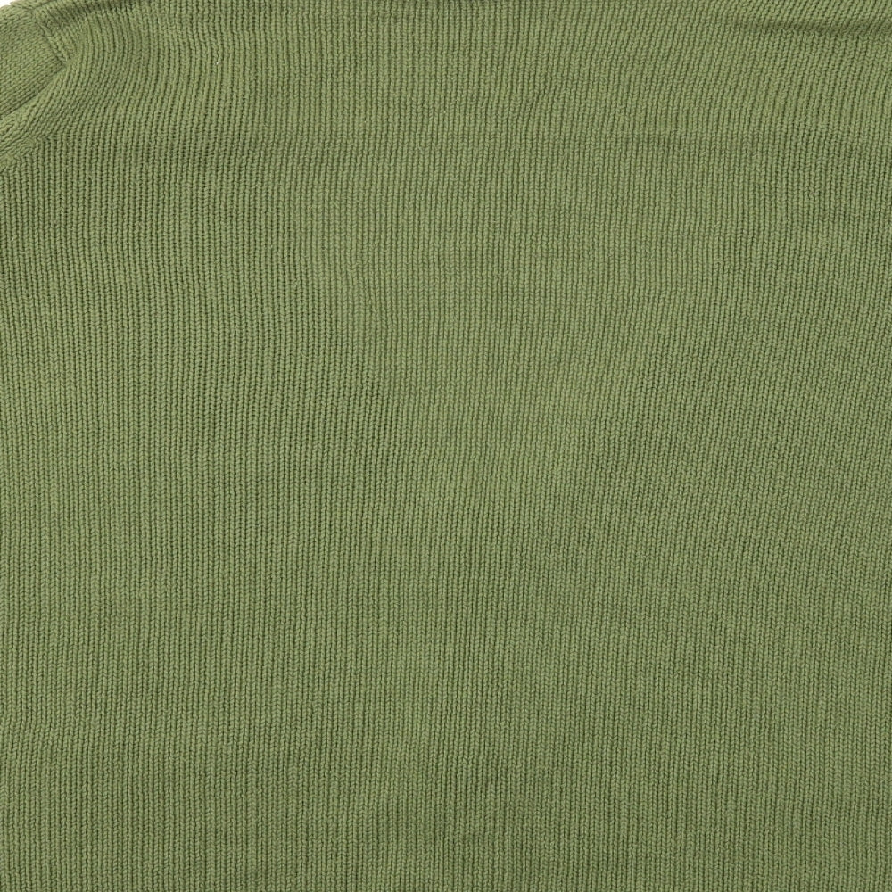 Brand and care label for Preworn women’s green knit cardigan jumper, size 2XL