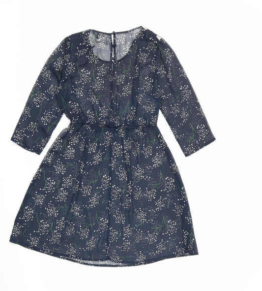 Preworn Womens Blue Floral Fit & Flare Size 8