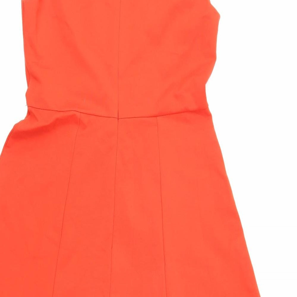 Brand and care label for M&Co women’s orange fit & flare, size UK 12
