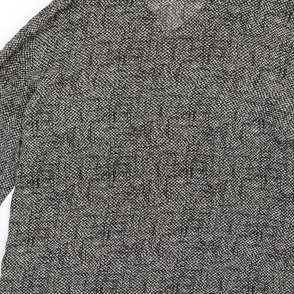 Brand and care label for Next women’s black animal print woven basic button-up, size UK 14