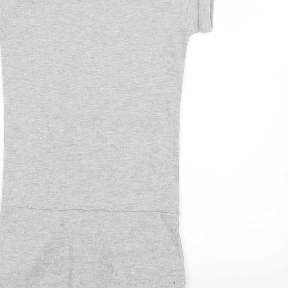 Brand and care label for Miss Anna girls’ grey jersey t-shirt dress, size 12, years