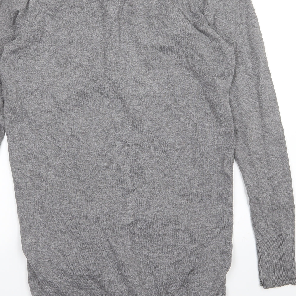 Brand and care label for H&M women’s grey knit cardigan jumper, size S