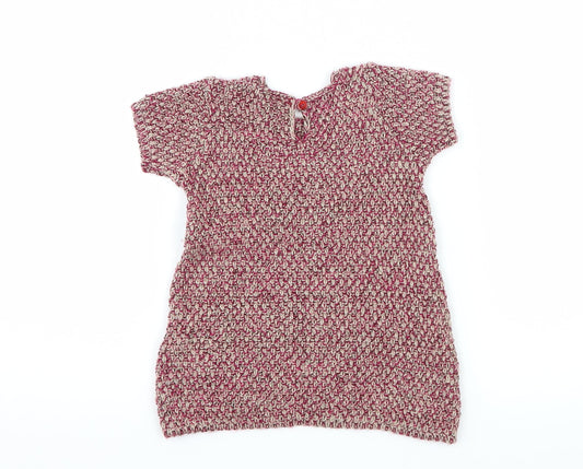 Zara Girls Pink Geometric Knit Jumper Dress Size 6-9 Months - Bow