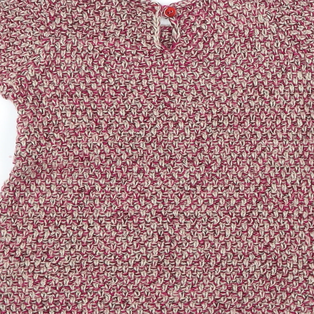 Brand and care label for Zara girls’ pink geometric knit jumper dress, size 6-9, months - bow