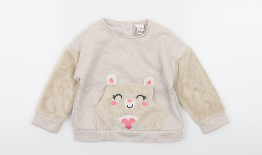 LC Waikiki Girls Ivory Jersey Pullover Jumper Size 6-9 Months - Bear