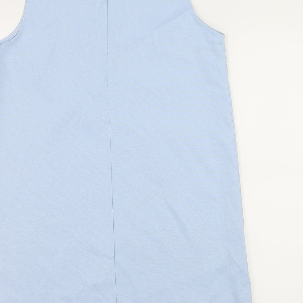 Brand and care label for Miss Pap women’s blue a-line, size UK 12, - cut out neckline