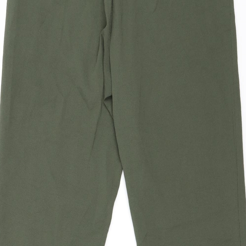Brand and care label for H&M women’s green carpenter trousers, size UK 8, 25.5-inch leg