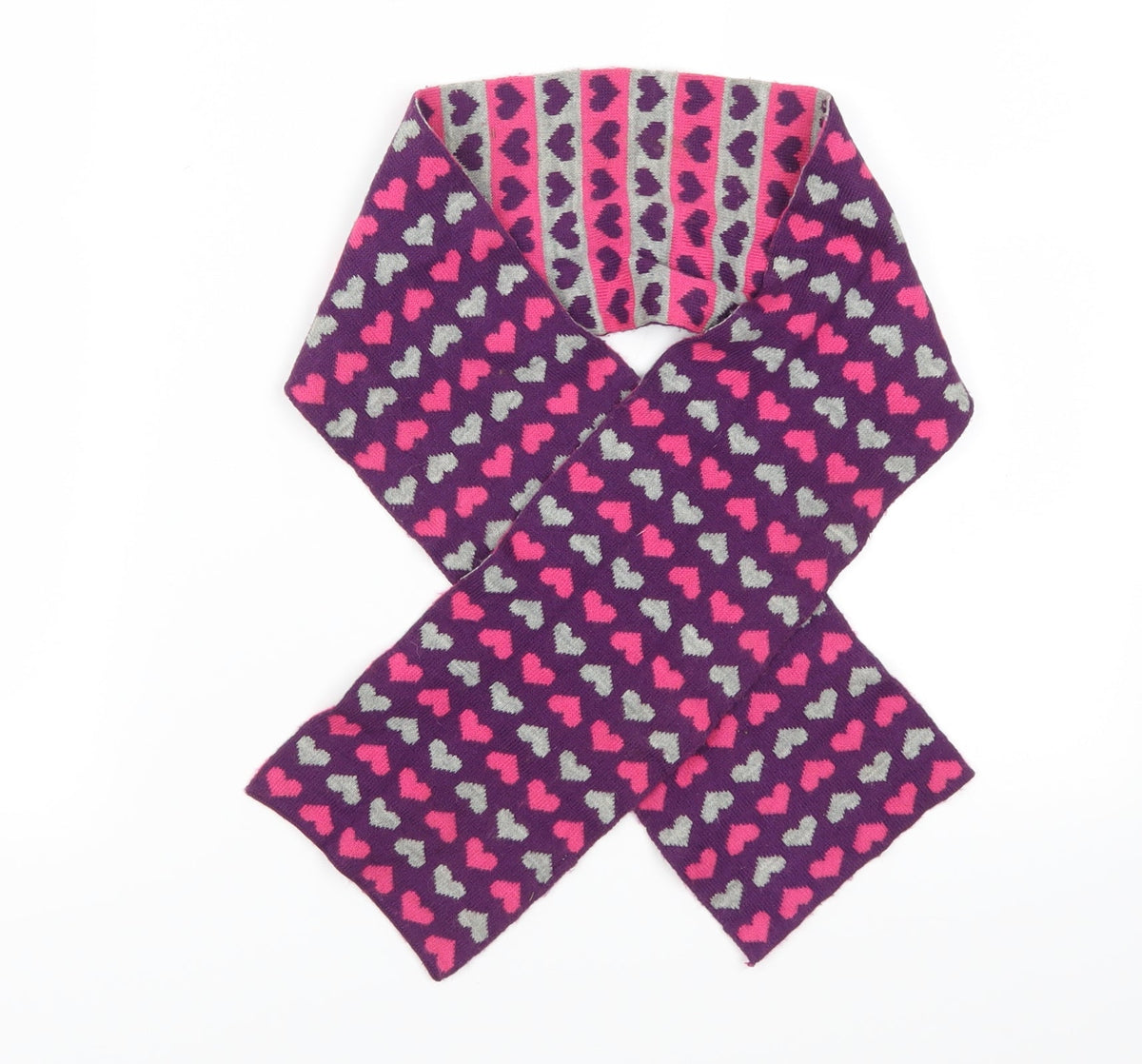 Additional front view of Preworn girls’ purple geometric rectangle scarf scarves & wraps one size - love hearts